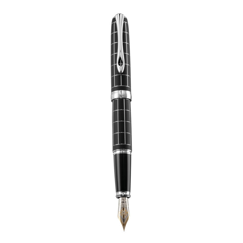 Stylo-Plume Excellence A Plus Rhomb Guilloché Lapis Noir 14 Carats Diplomat