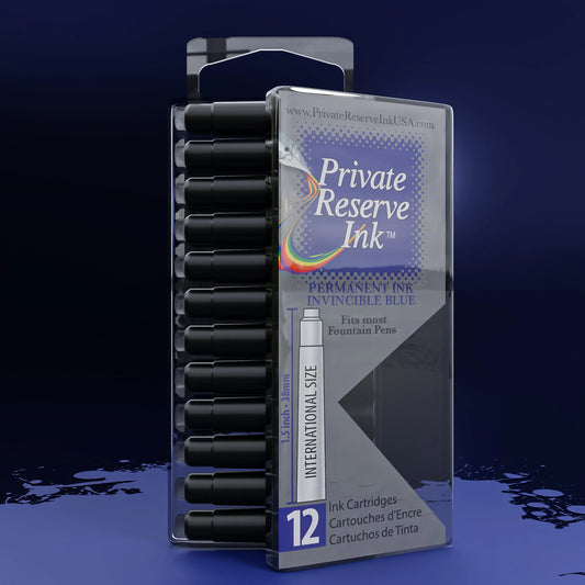 12 Cartouches pour Stylo-Plume Invincible Blue Private Reserve Ink