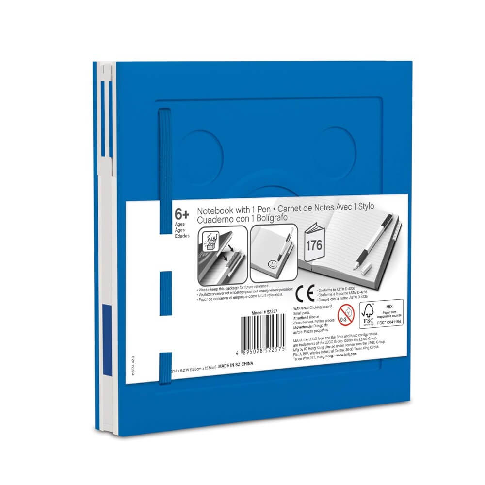 Carnet Carré Bleu à Fermeture avec Stylo Gel LEGO