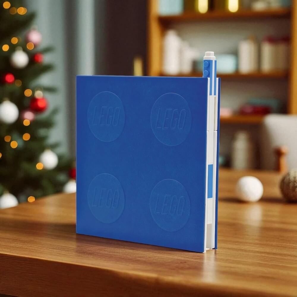 Carnet Carré Bleu à Fermeture avec Stylo Gel LEGO