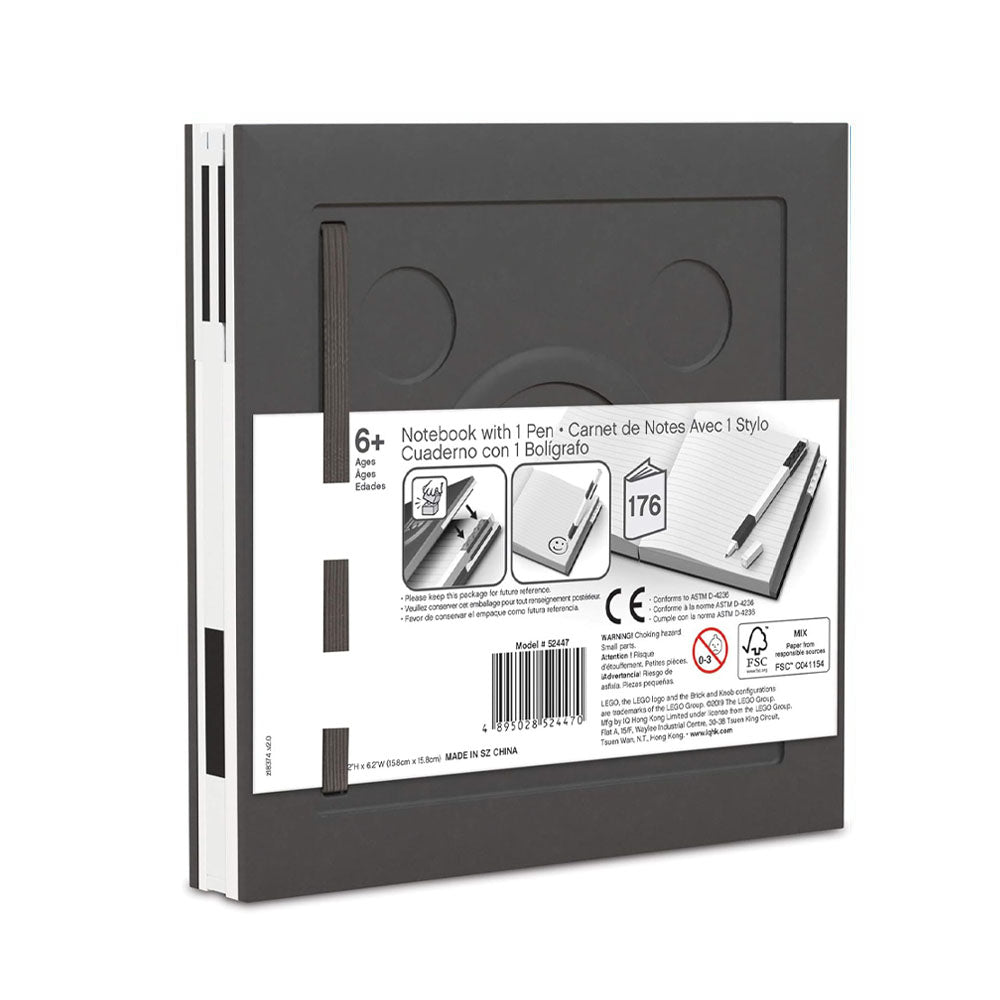 Carnet Carré Noir à Fermeture avec Stylo Gel LEGO