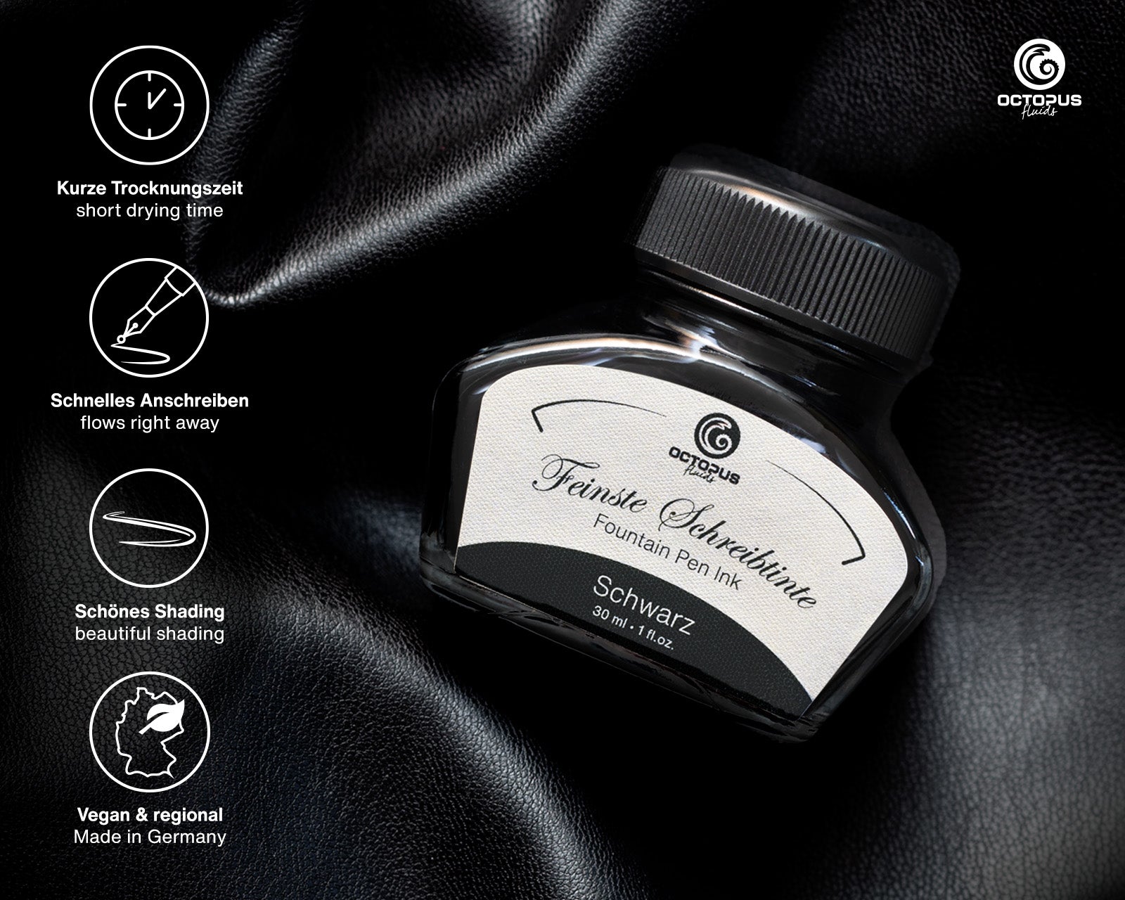 Encre Classique pour Stylo Plume Black 30ml Octopus