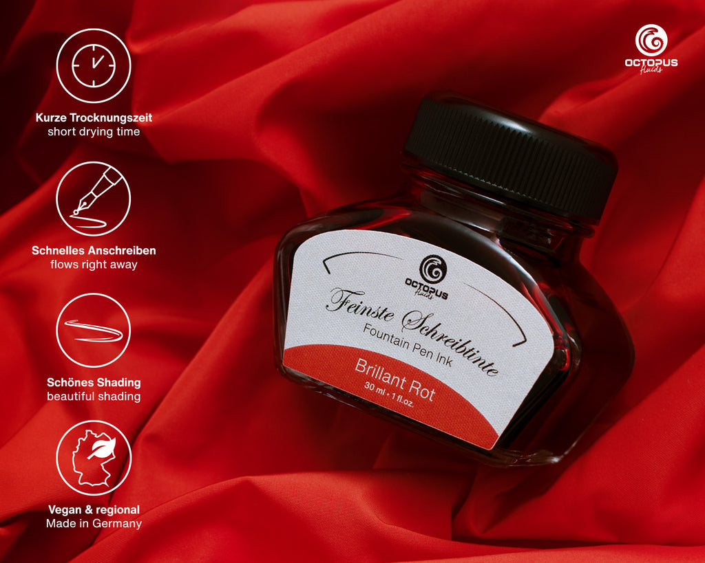 Encre Classique pour Stylo Plume Brillant Red 30ml Octopus