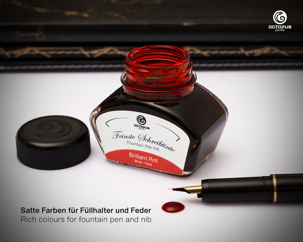Encre Classique pour Stylo Plume Brillant Red 30ml Octopus