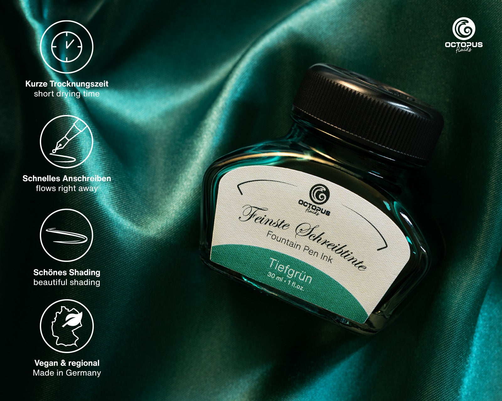 Encre Classique pour Stylo Plume Deep Green 30ml Octopus