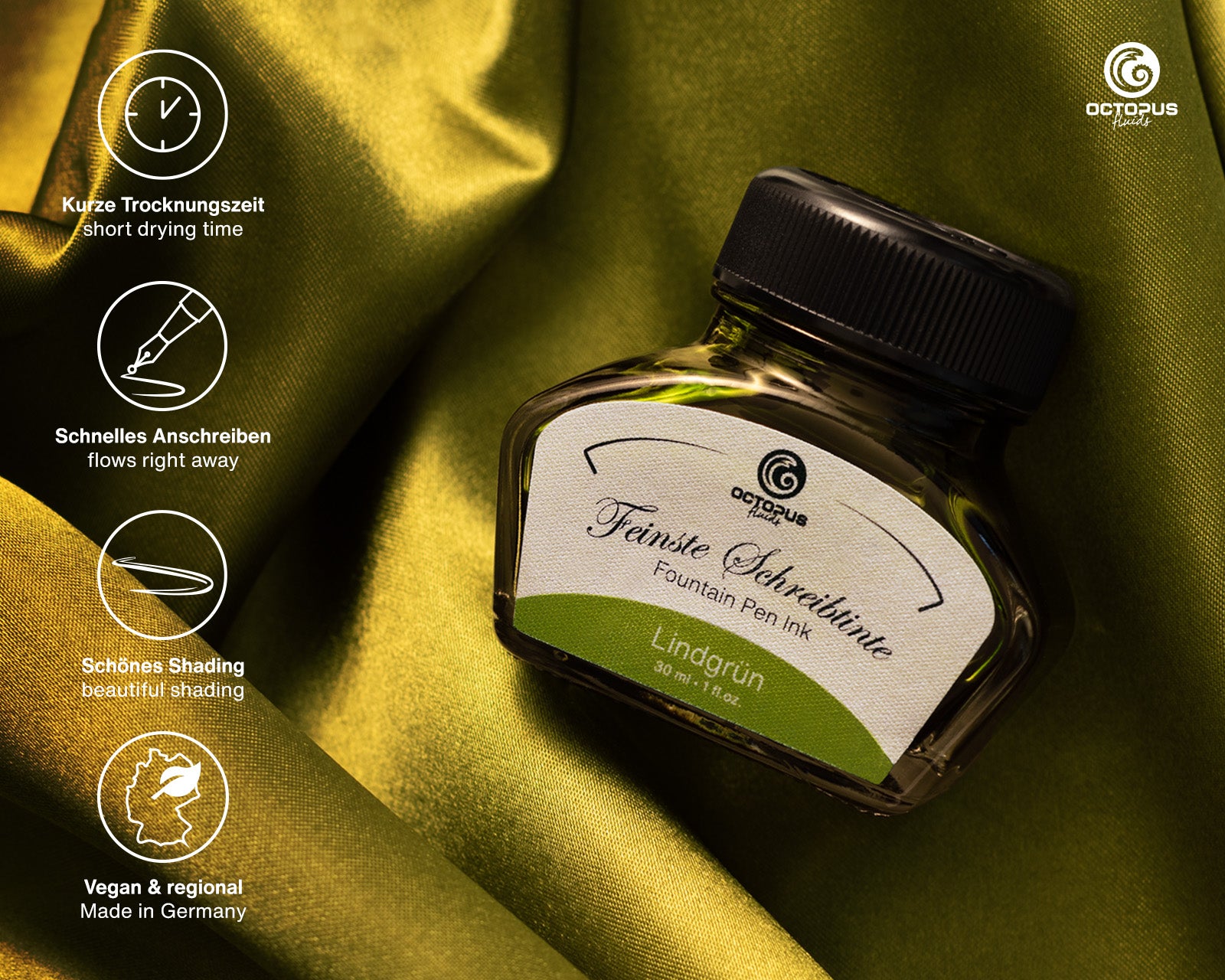 Encre Classique pour Stylo Plume Lime Green 30ml Octopus