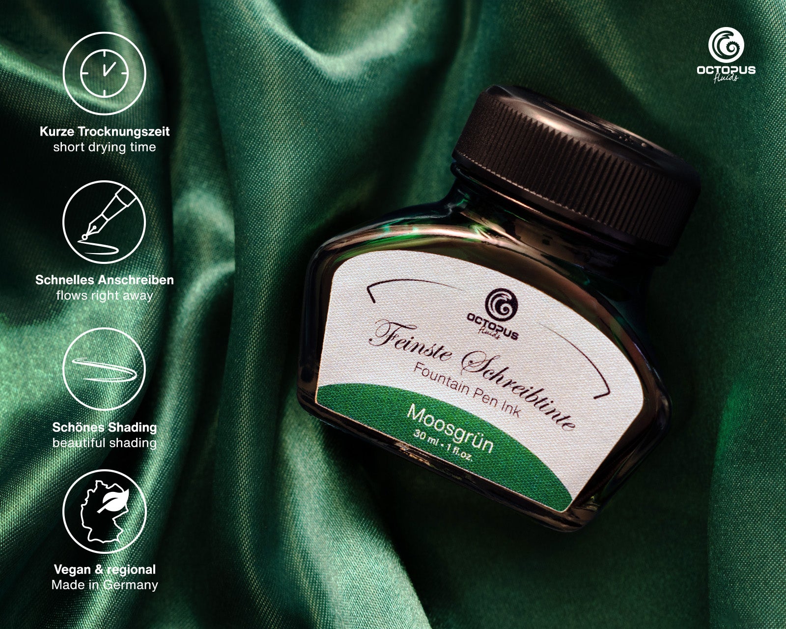 Encre Classique pour Stylo Plume Moss Green 30ml Octopus