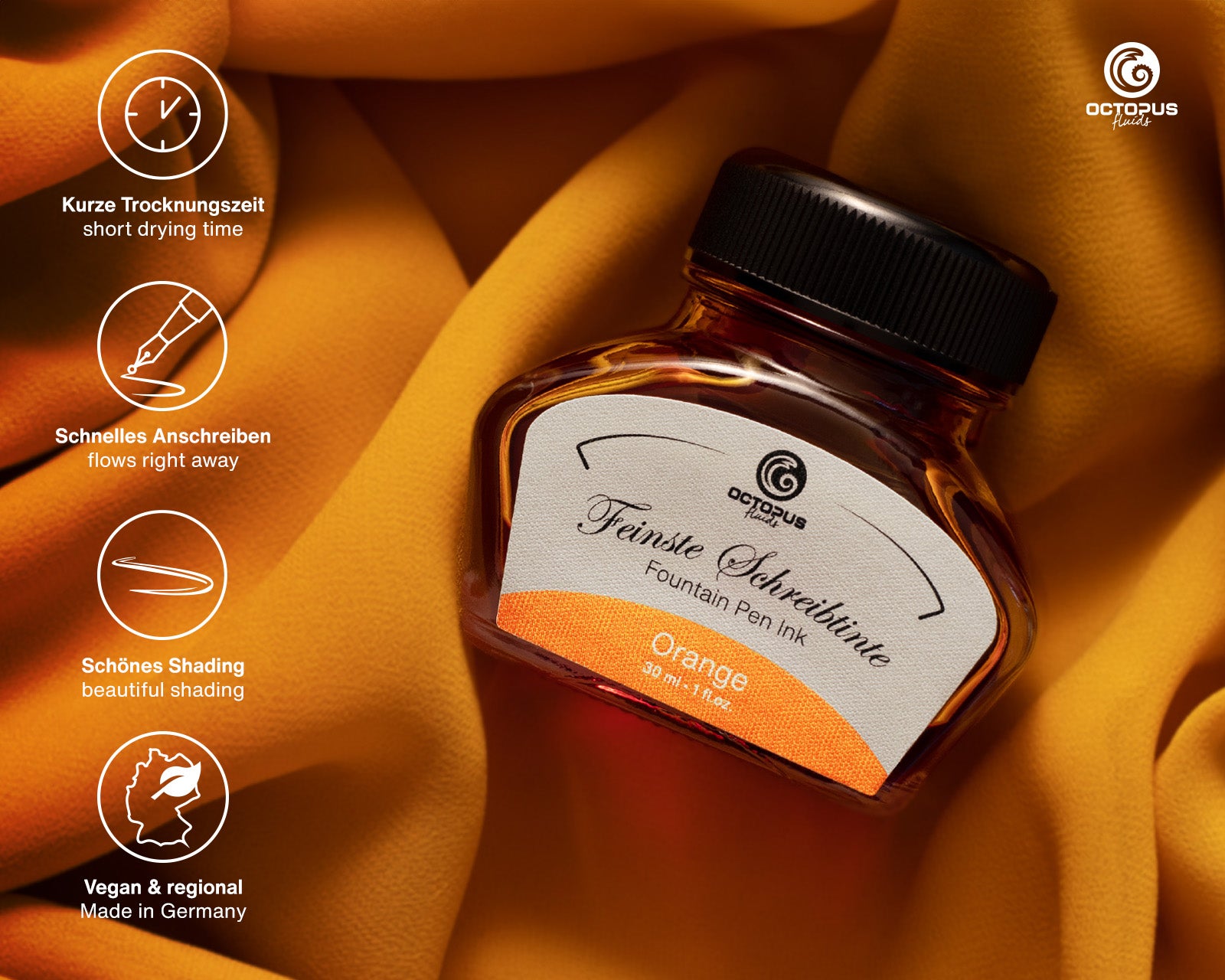 Encre Classique pour Stylo Plume Orange 30ml Octopus
