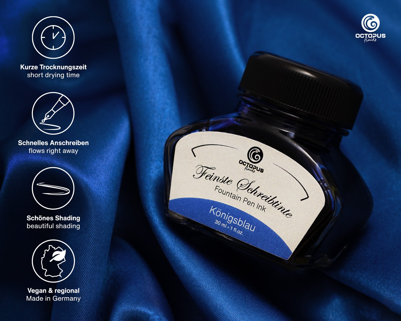Encre Classique pour Stylo Plume Royal Blue 30ml Octopus