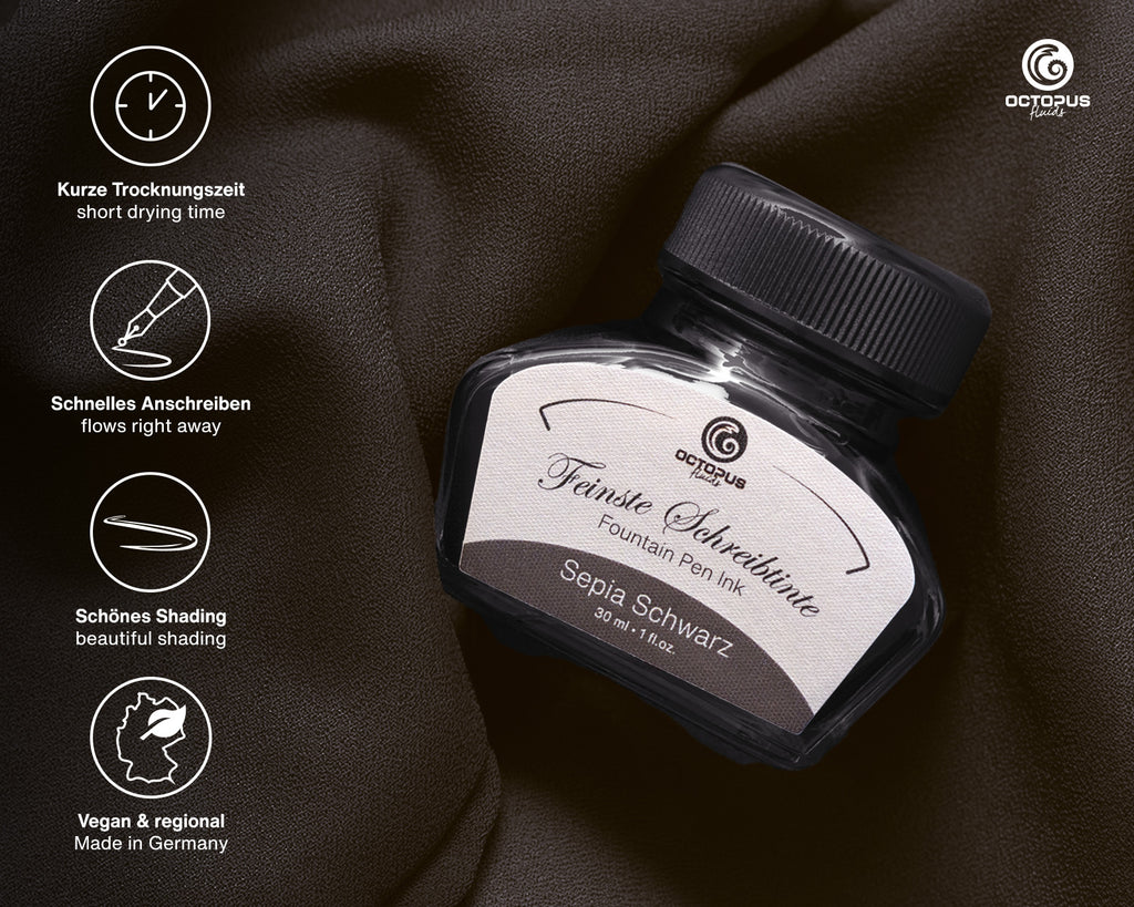 Encre Classique pour Stylo Plume Sepia Black 30ml Octopus