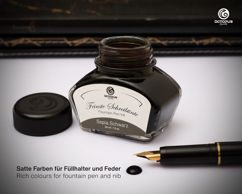 Encre Classique pour Stylo Plume Sepia Black 30ml Octopus
