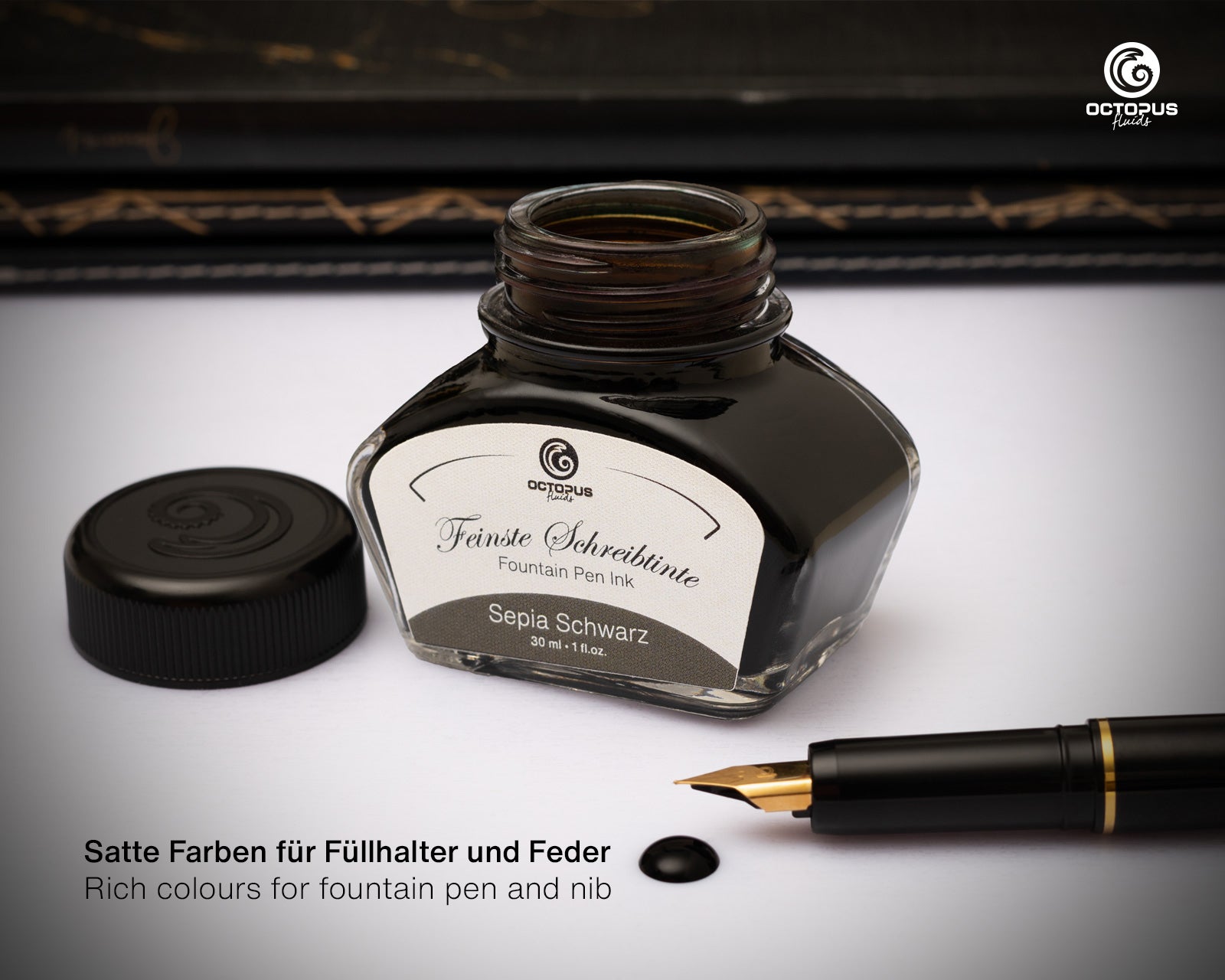 Encre Classique pour Stylo Plume Sepia Black 30ml Octopus