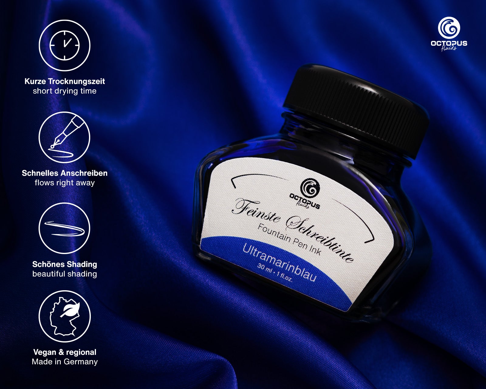 Encre Classique pour Stylo Plume Ultramarine Blue 30ml Octopus