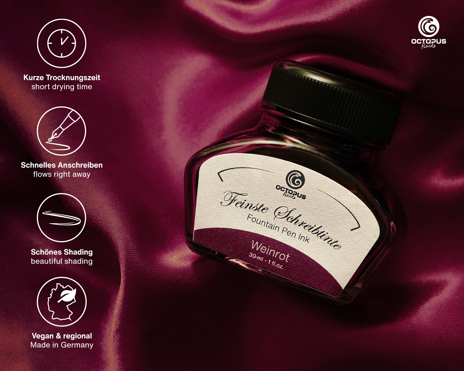 Encre Classique pour Stylo Plume Wine Red 30ml Octopus