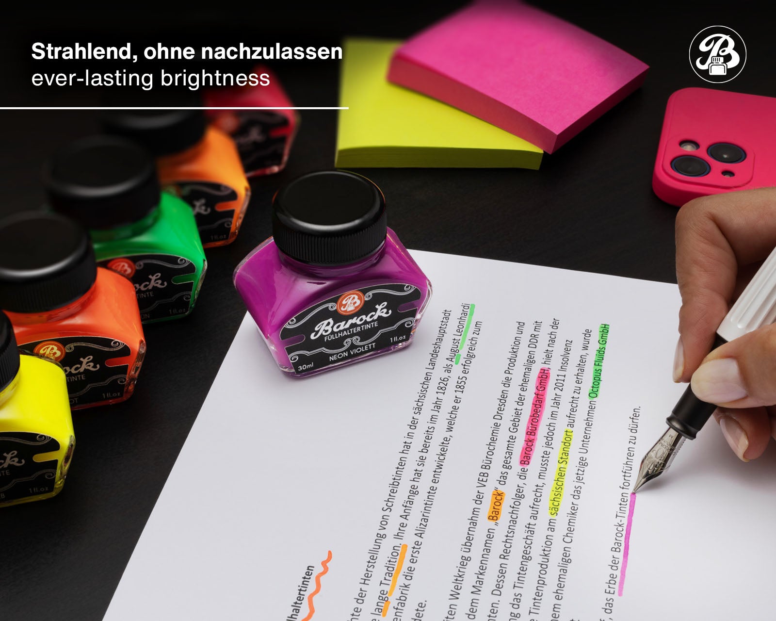 Encre Fluo pour Stylo Plume Barock Neon Jaune 30ml Octopus