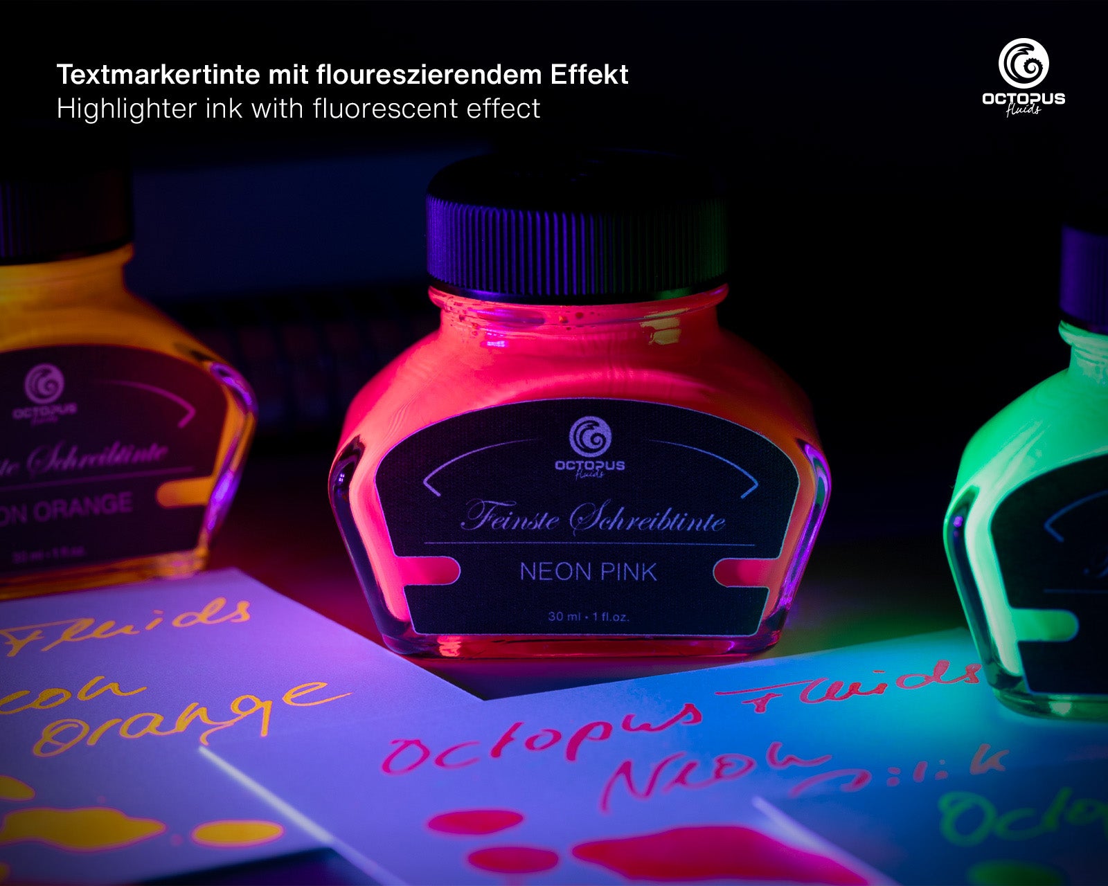 Encre Fluo pour Stylo Plume Neon Rose 30ml Octopus