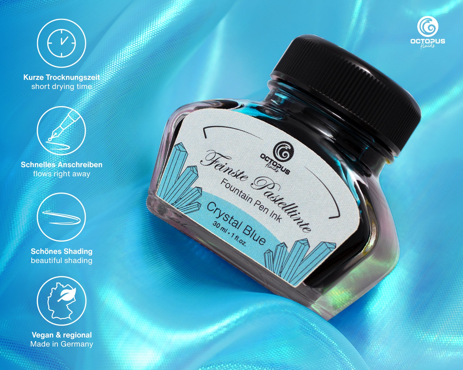 Encre Pastel pour Stylo Plume Crystal Blue 30ml Octopus