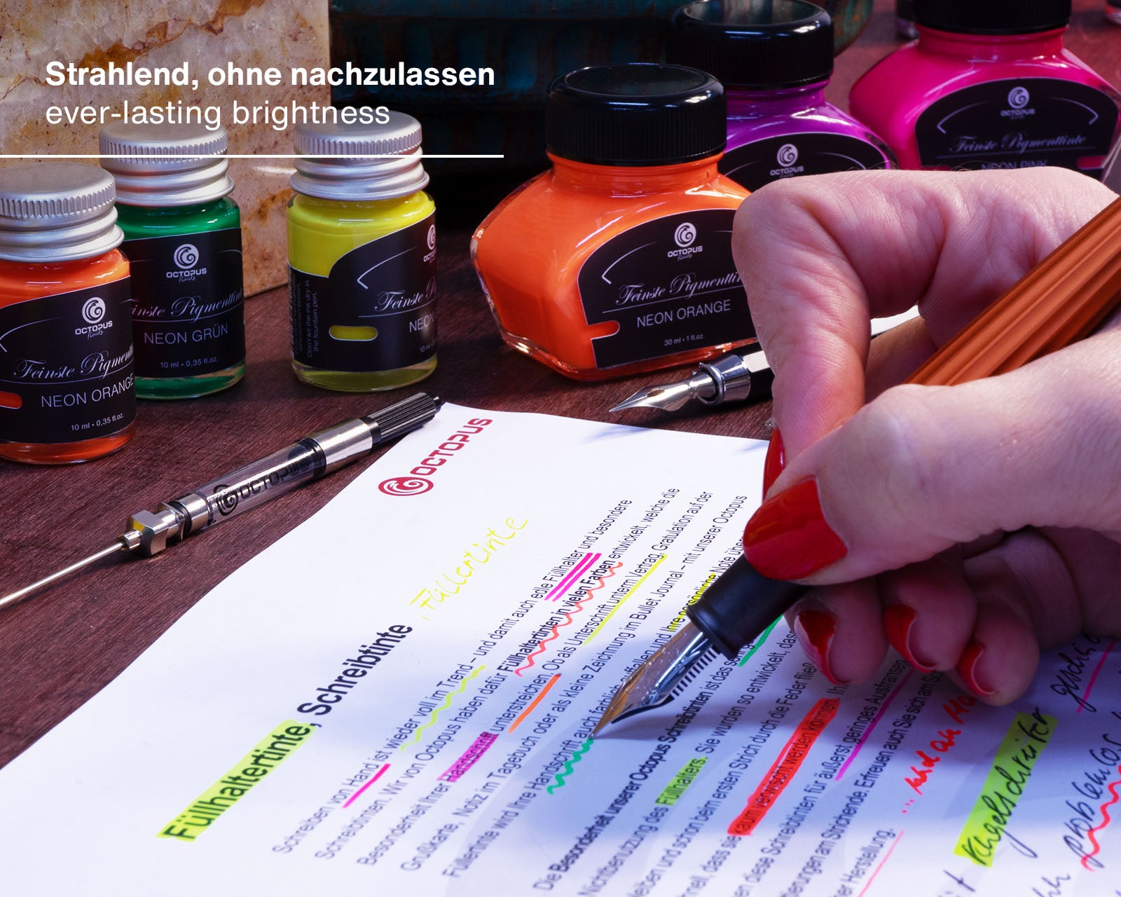Encre Fluo pour Stylo Plume Neon Orange 10ml Octopus