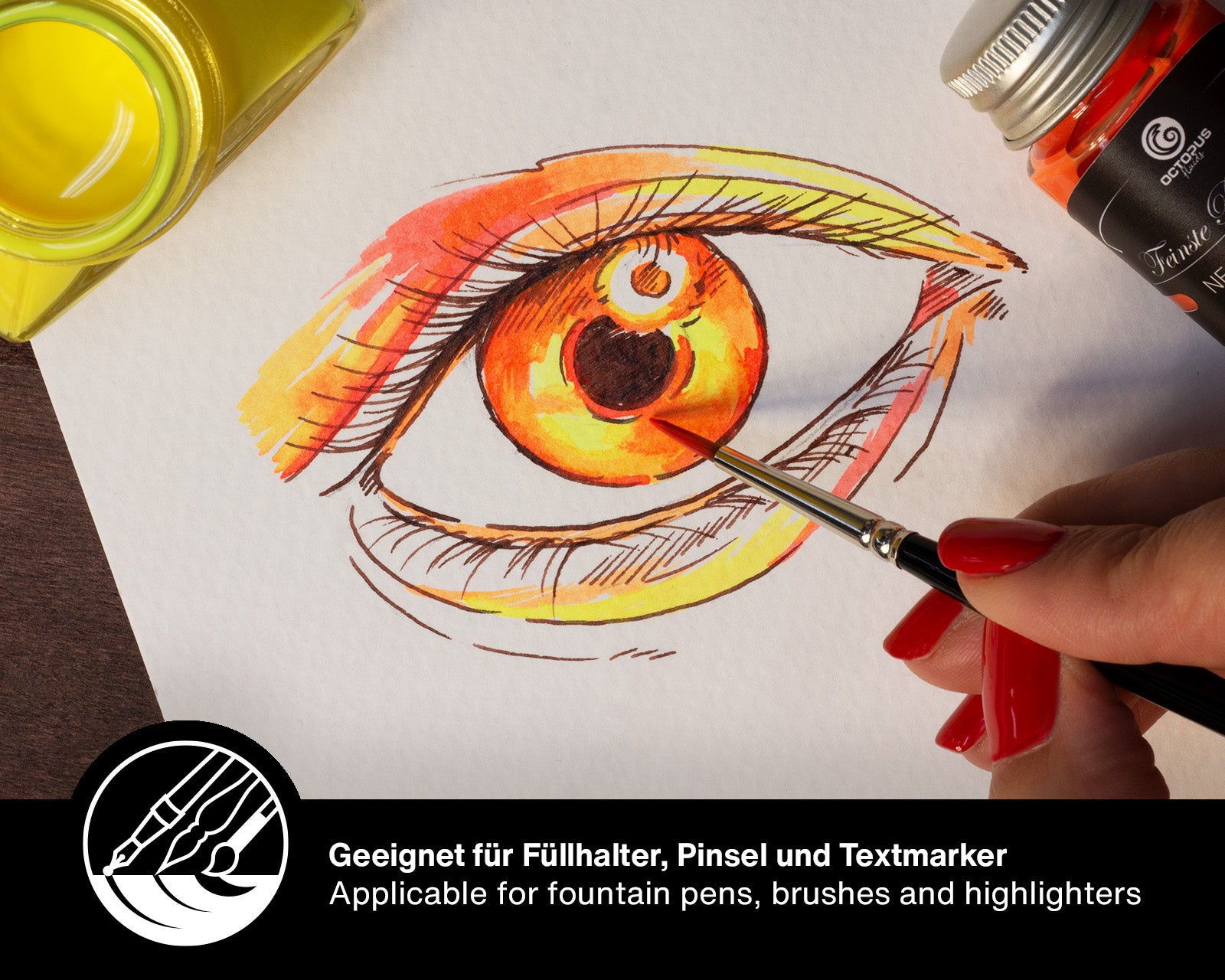 Encre Fluo pour Stylo Plume Neon Orange 10ml Octopus