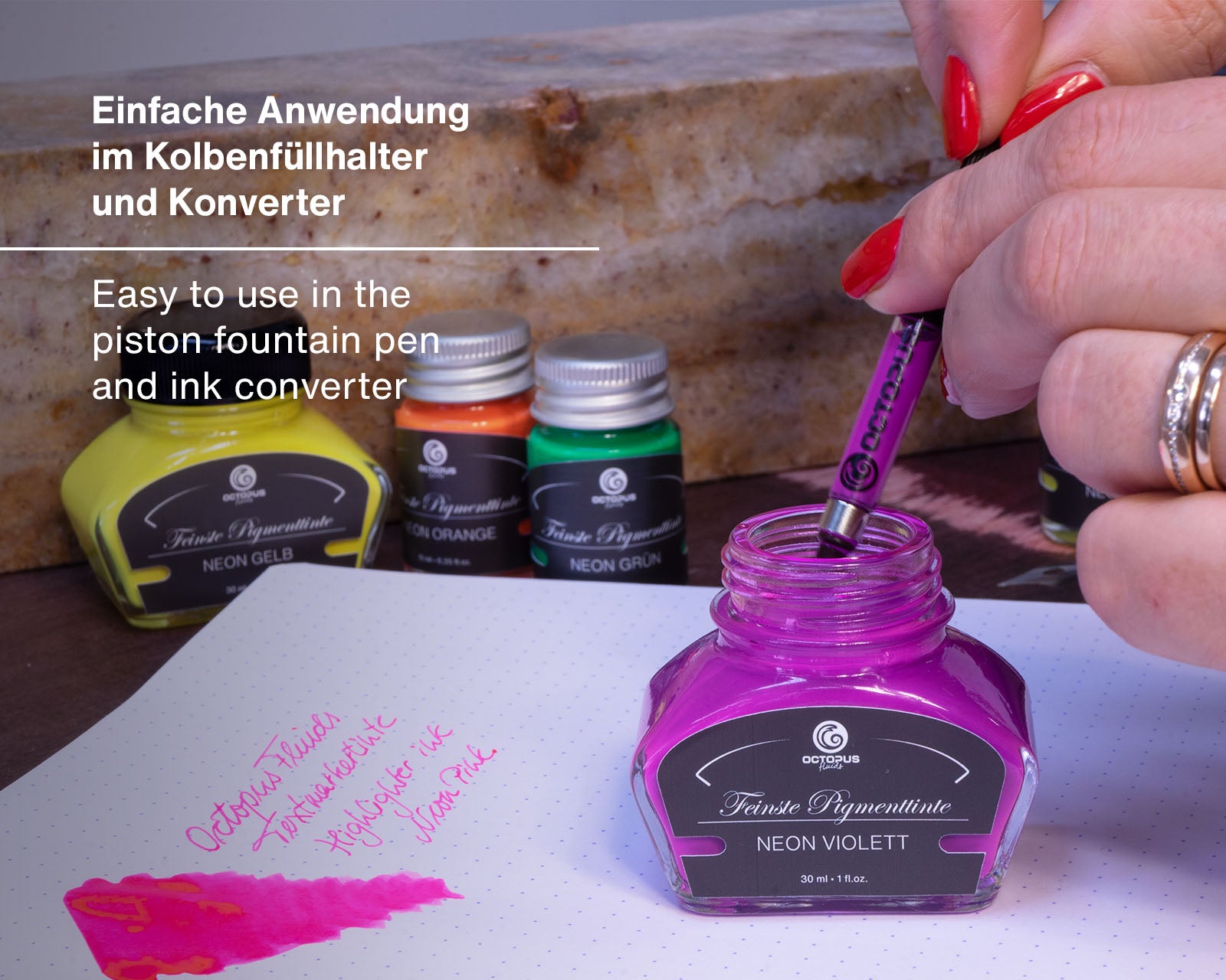 Encre Fluo pour Stylo Plume Neon Orange 10ml Octopus