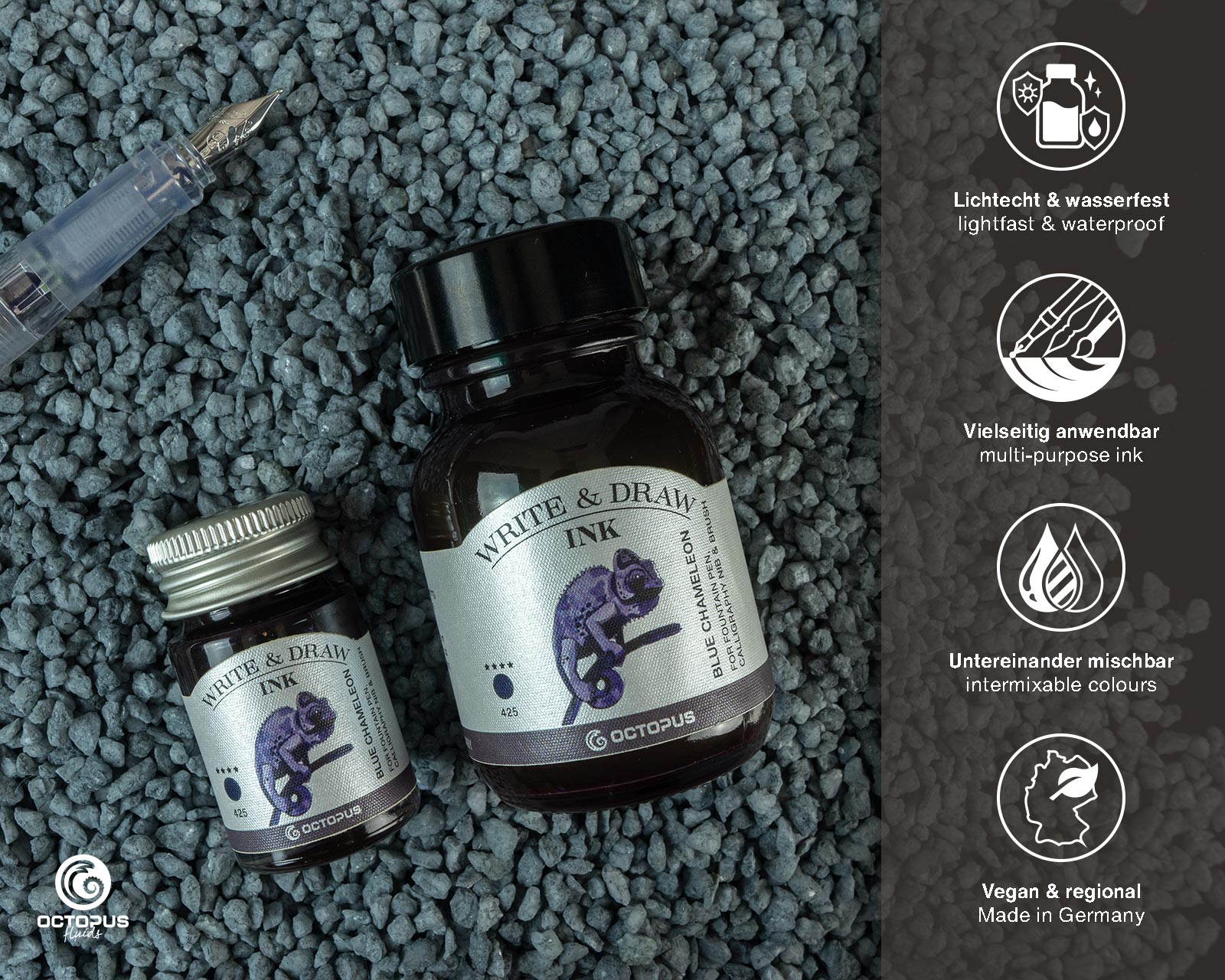 Encre pour Écrire et Dessiner Blue Chameleon 10ml Octopus