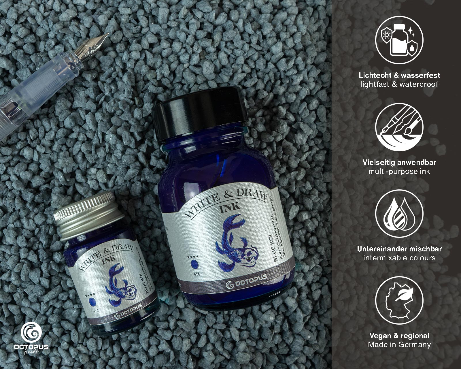Encre pour Écrire et Dessiner Blue Koi 10ml Octopus