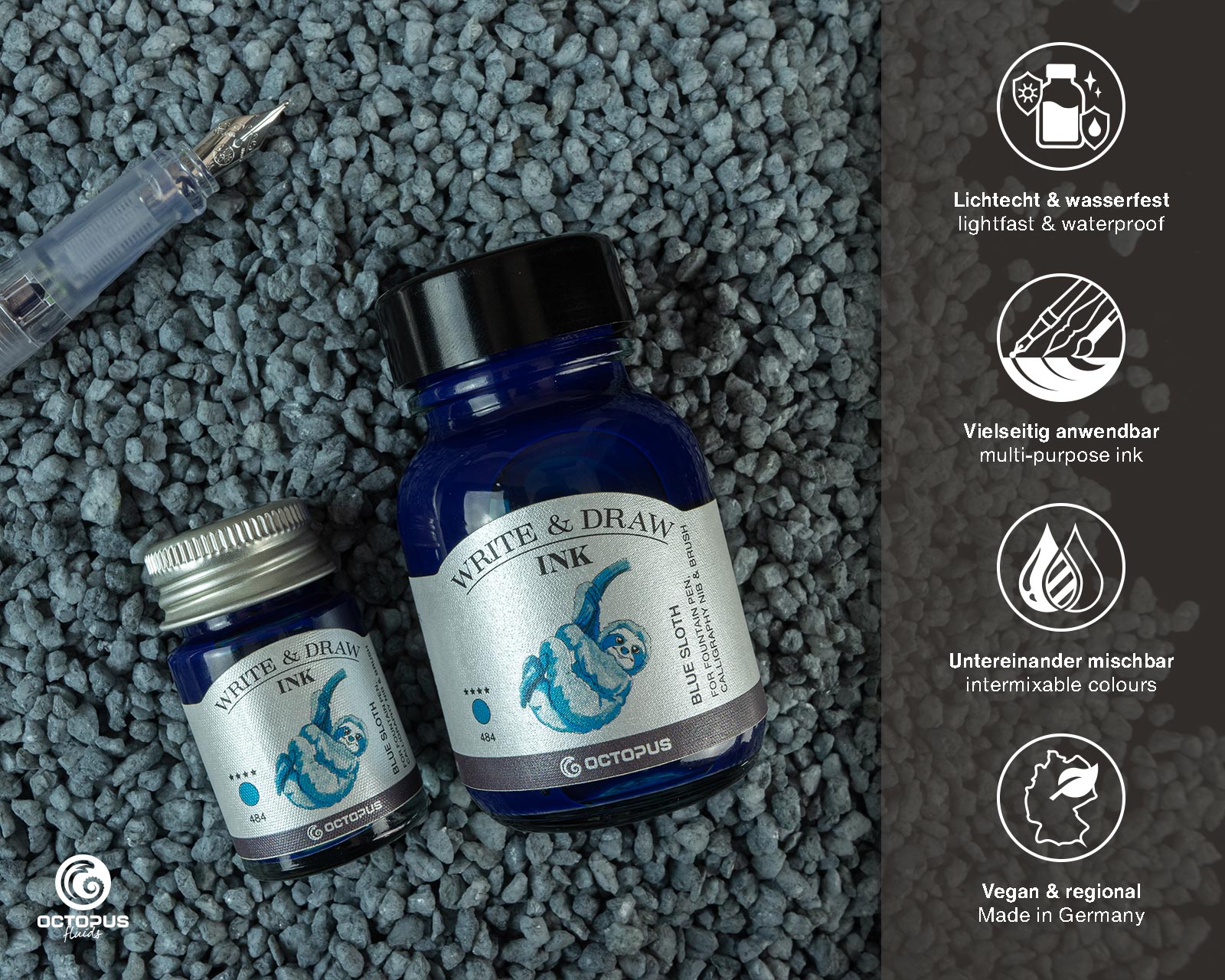 Encre pour Écrire et Dessiner Blue Sloth 10ml Octopus
