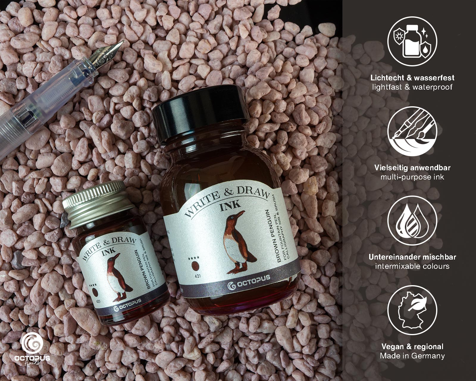 Encre pour Écrire et Dessiner Brown Penguin 10ml Octopus