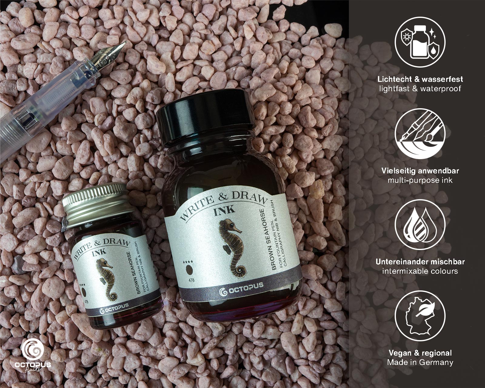 Encre pour Écrire et Dessiner Brown Seahorse 10ml Octopus