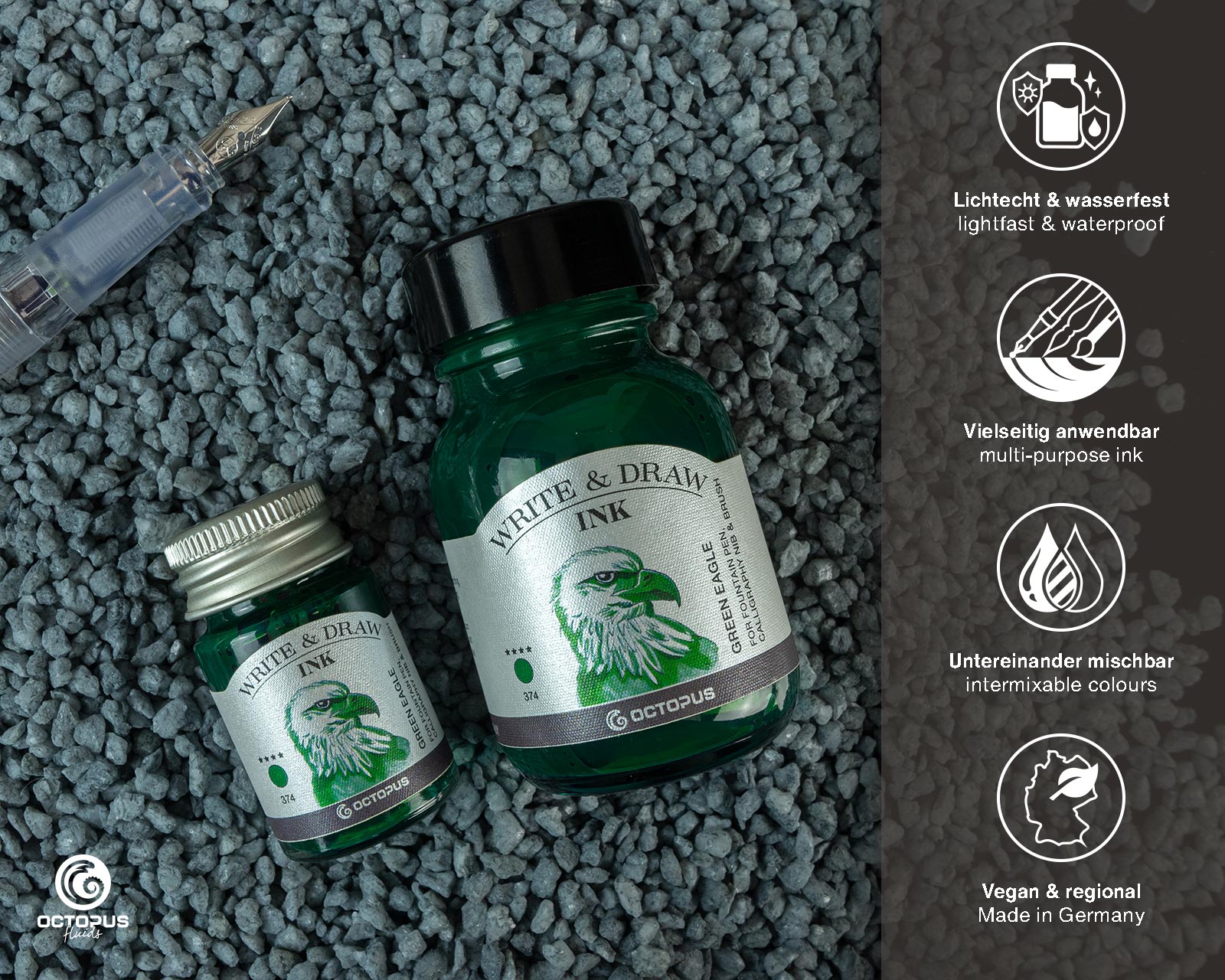 Encre pour Écrire et Dessiner Green Eagle 10ml Octopus