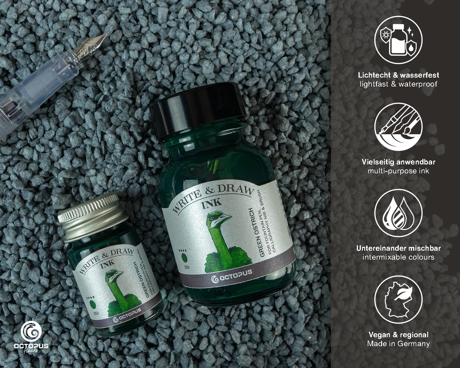 Encre pour Écrire et Dessiner Green Ostrich 10ml Octopus