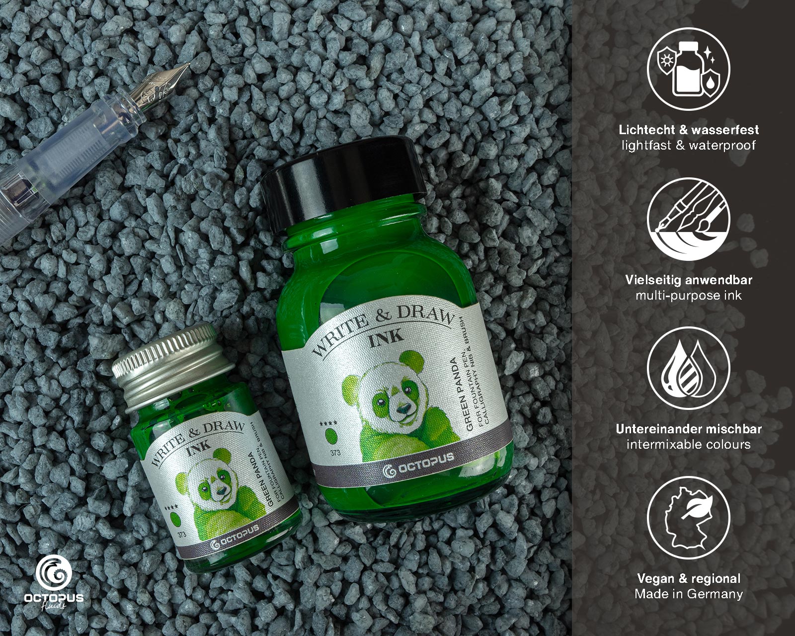 Encre pour Écrire et Dessiner Green Panda 10ml Octopus