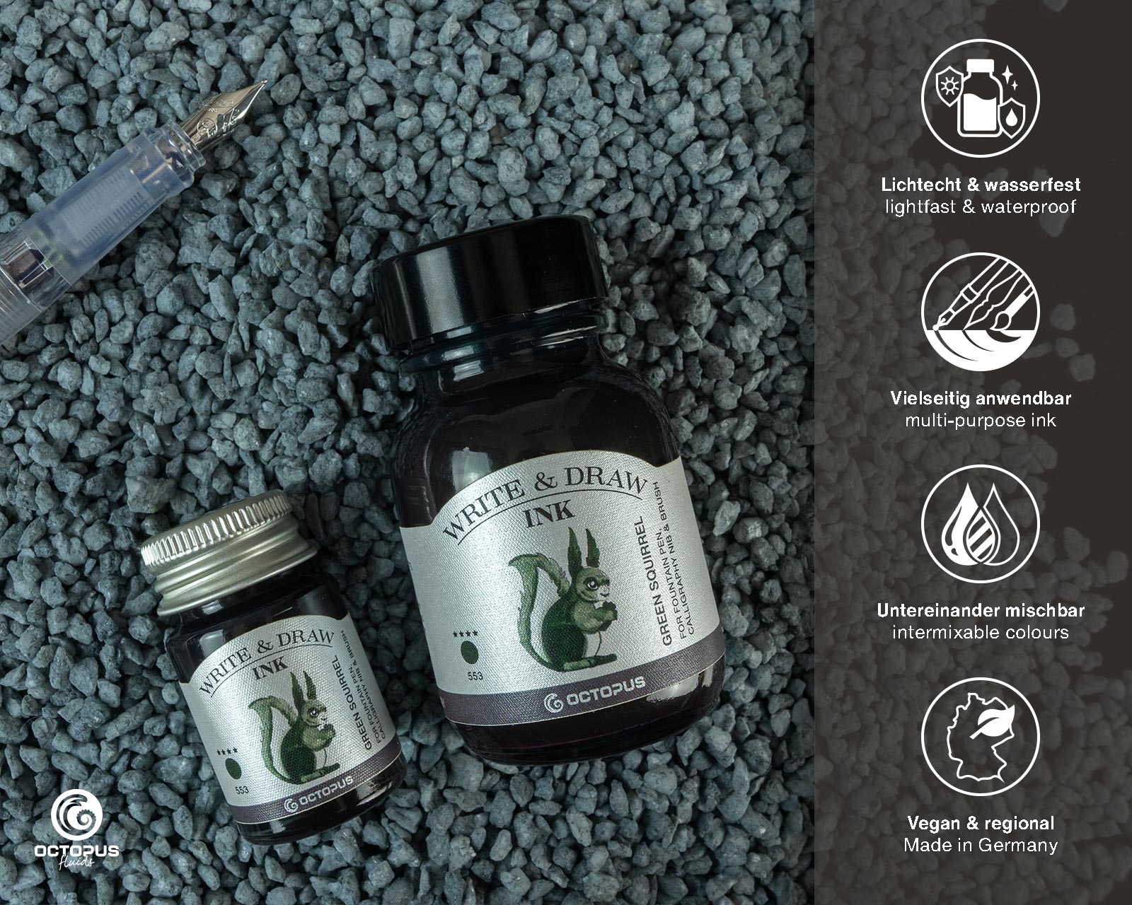 Encre pour Écrire et Dessiner Green Squirrel 10ml Octopus