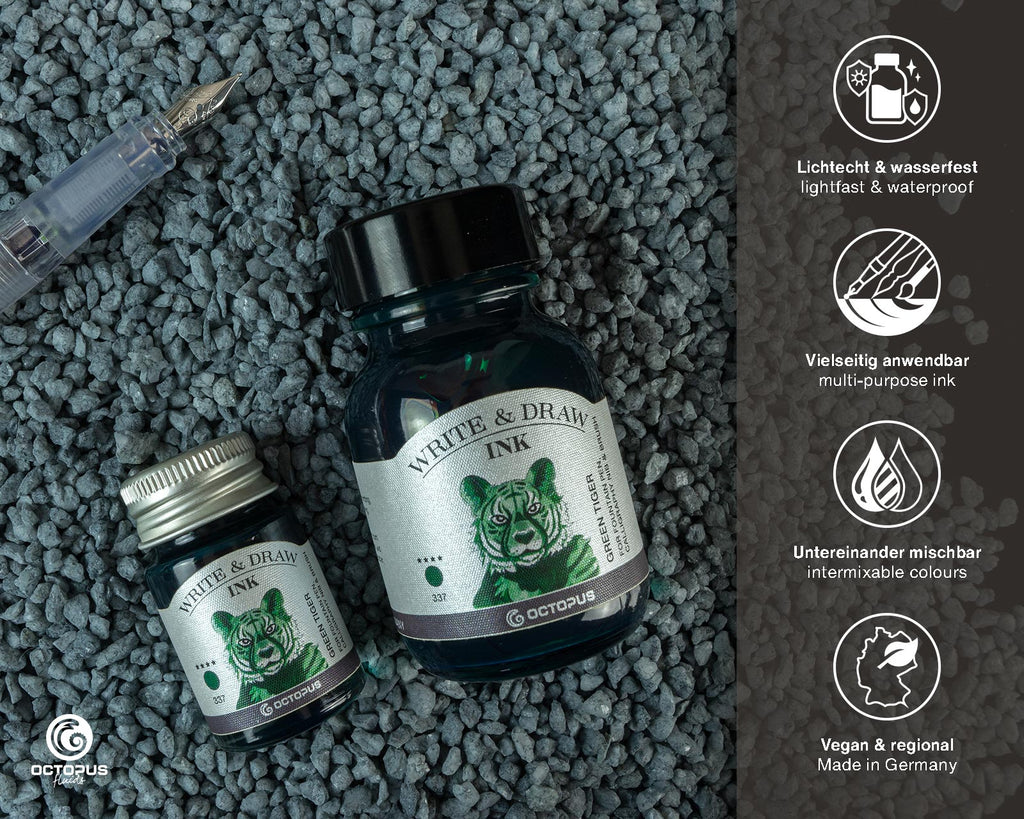 Encre pour Écrire et Dessiner Green Tiger 10ml Octopus
