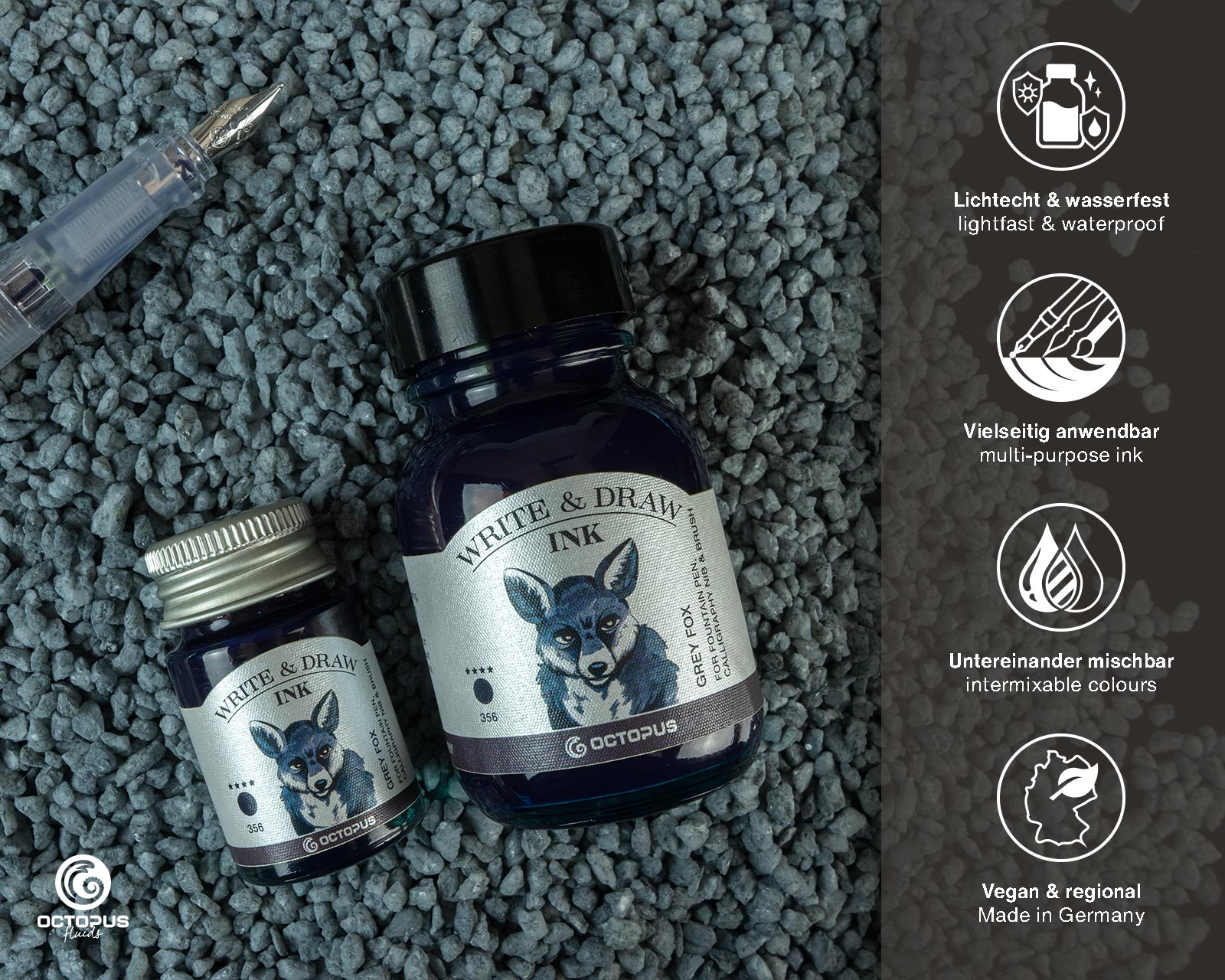 Encre pour Écrire et Dessiner Grey Fox 10ml Octopus