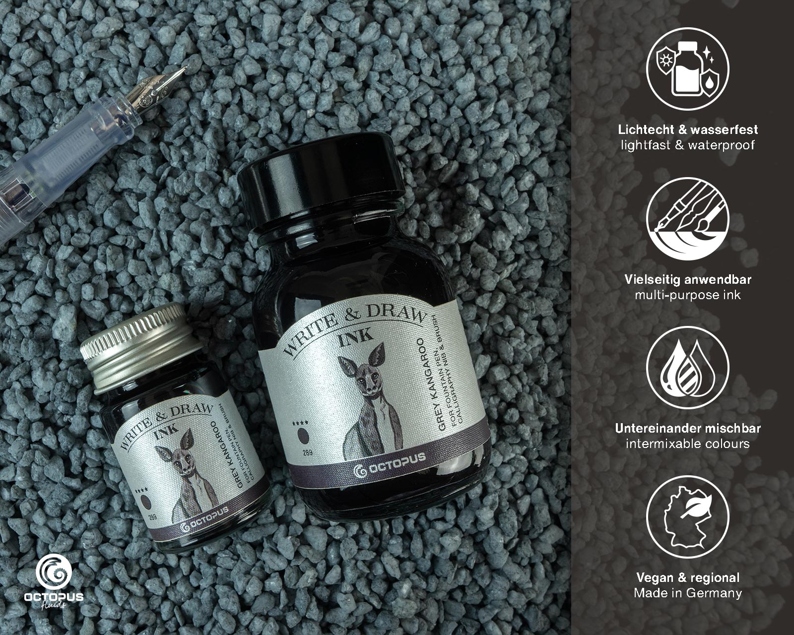 Encre pour Écrire et Dessiner Grey Kangaroo 10ml Octopus