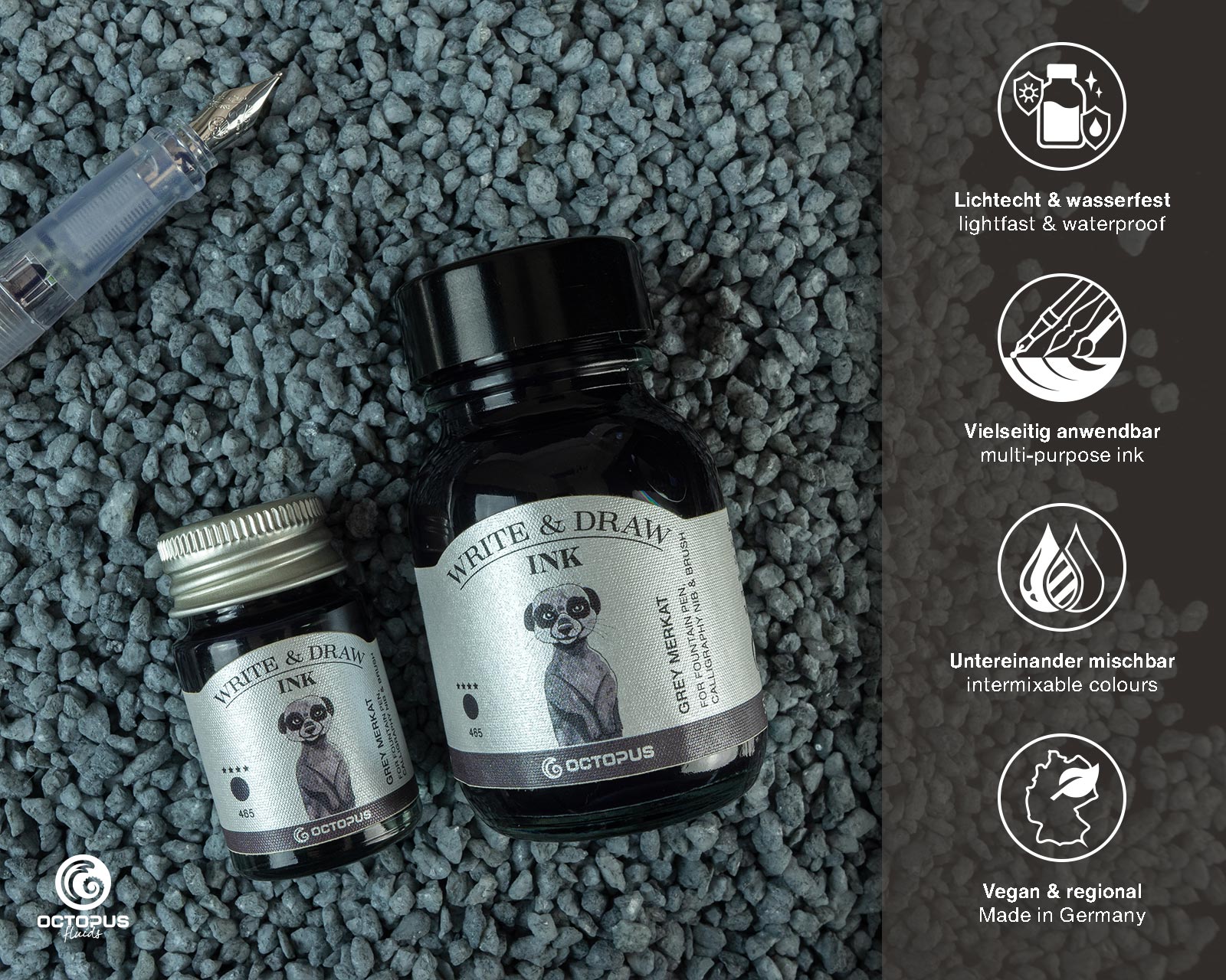 Encre pour Écrire et Dessiner Grey Merkat 10ml Octopus
