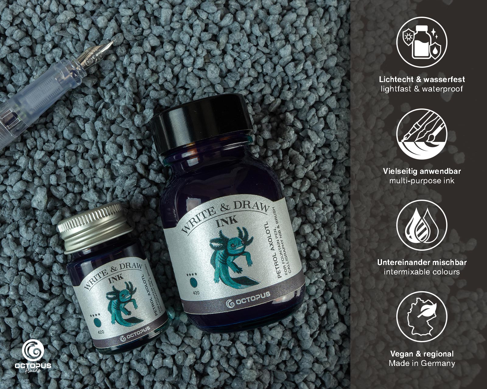 Encre pour Écrire et Dessiner Petrol Axolotl 10ml Octopus