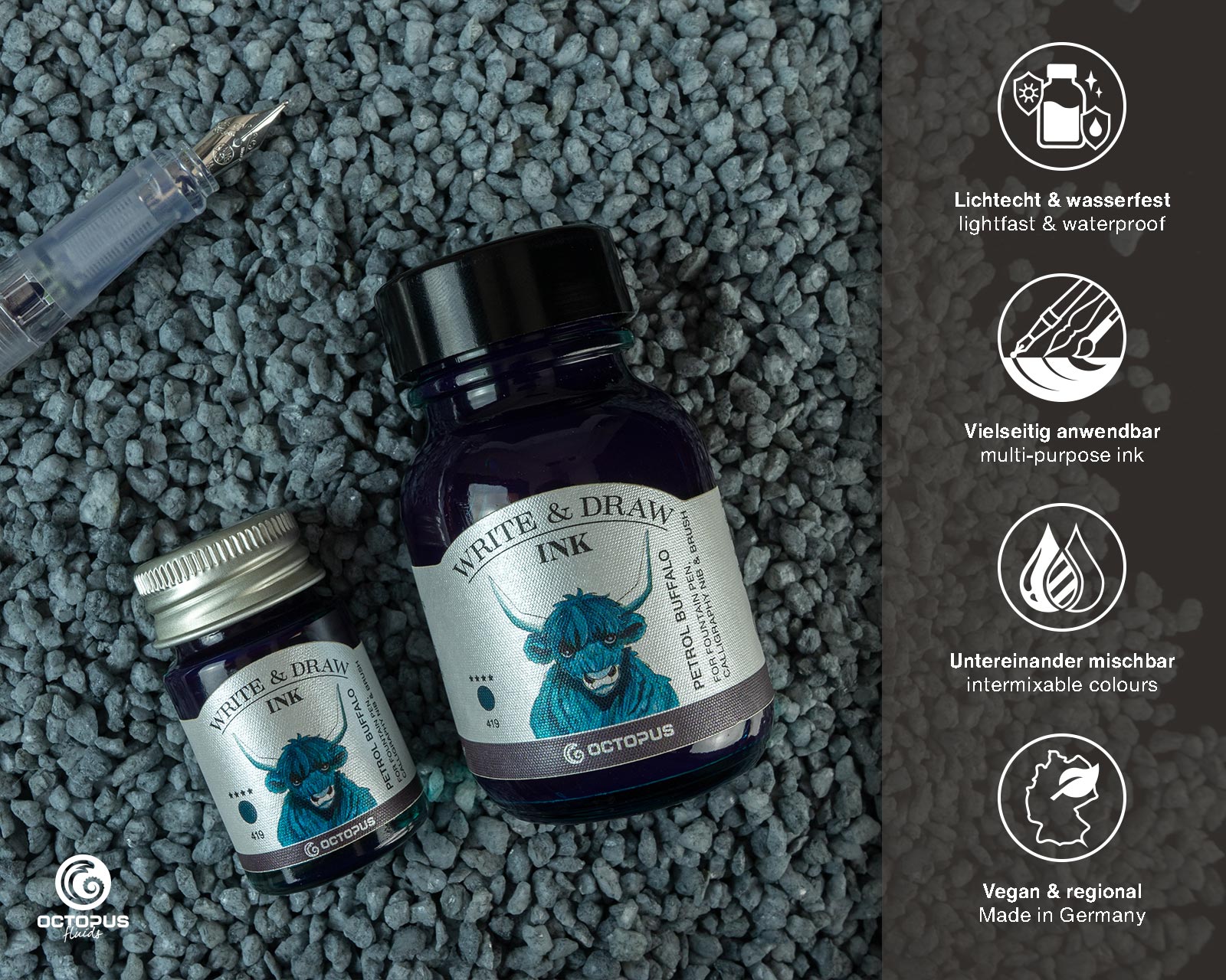Encre pour Écrire et Dessiner Petrol Buffalo 10ml Octopus