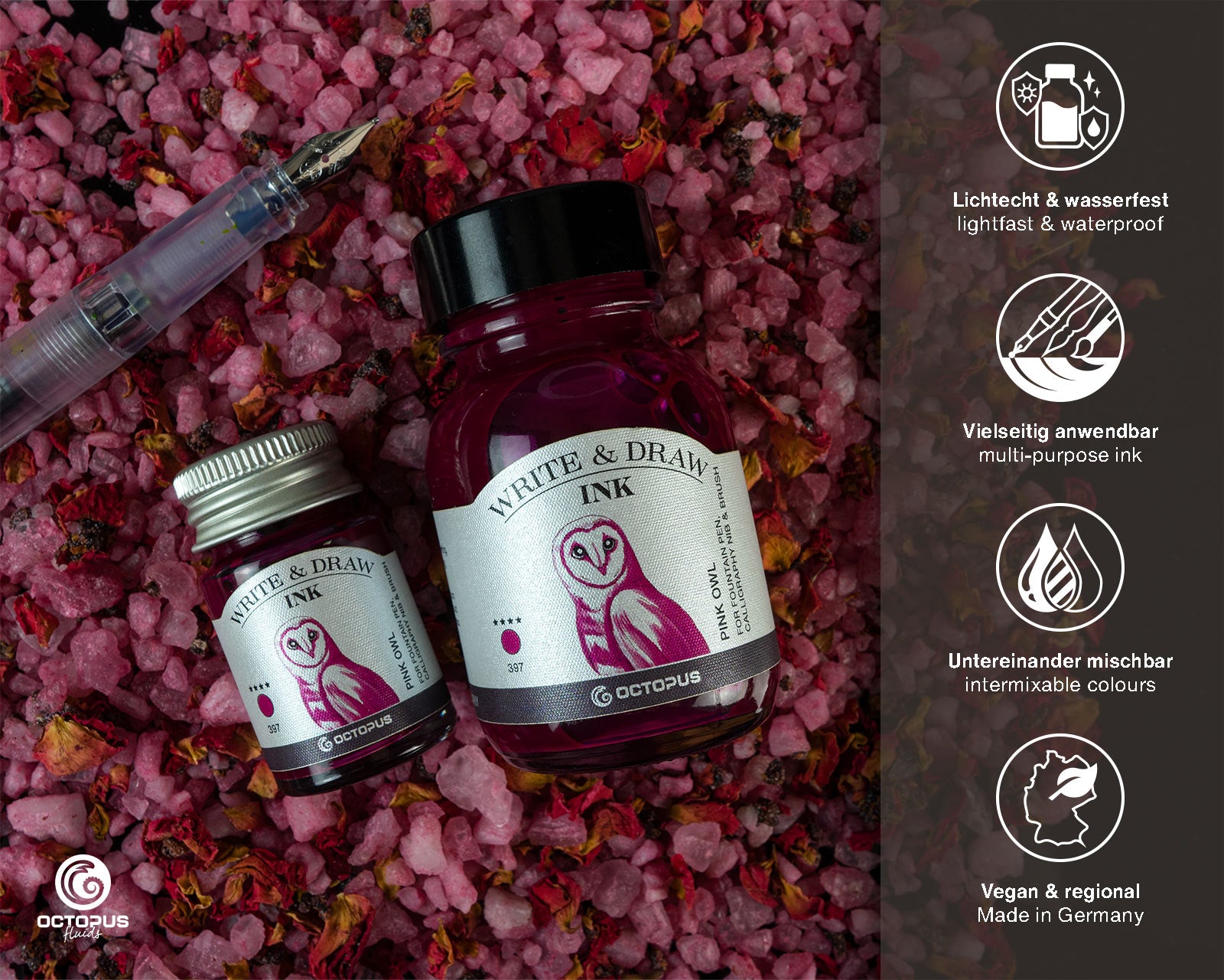 Encre pour Écrire et Dessiner Pink Owl 10ml Octopus