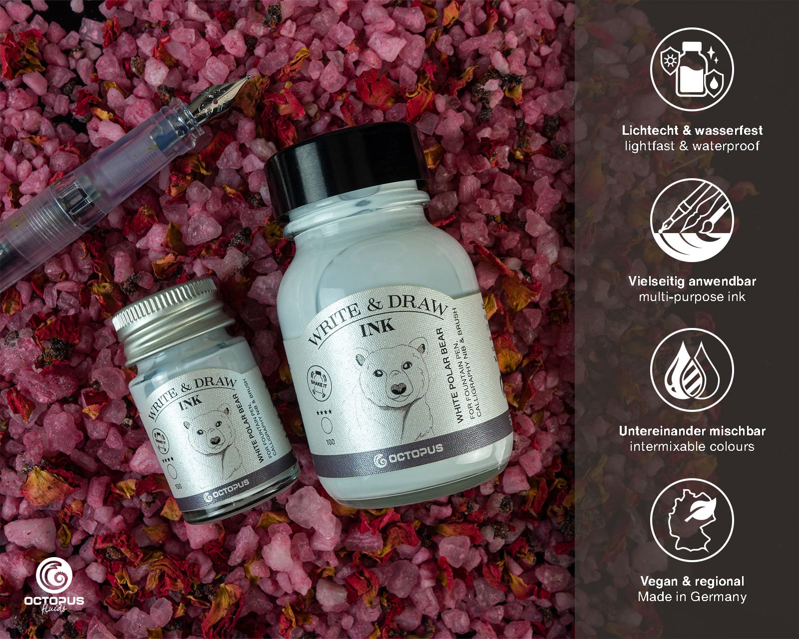 Encre pour Écrire et Dessiner Polar Bear White 10ml Octopus