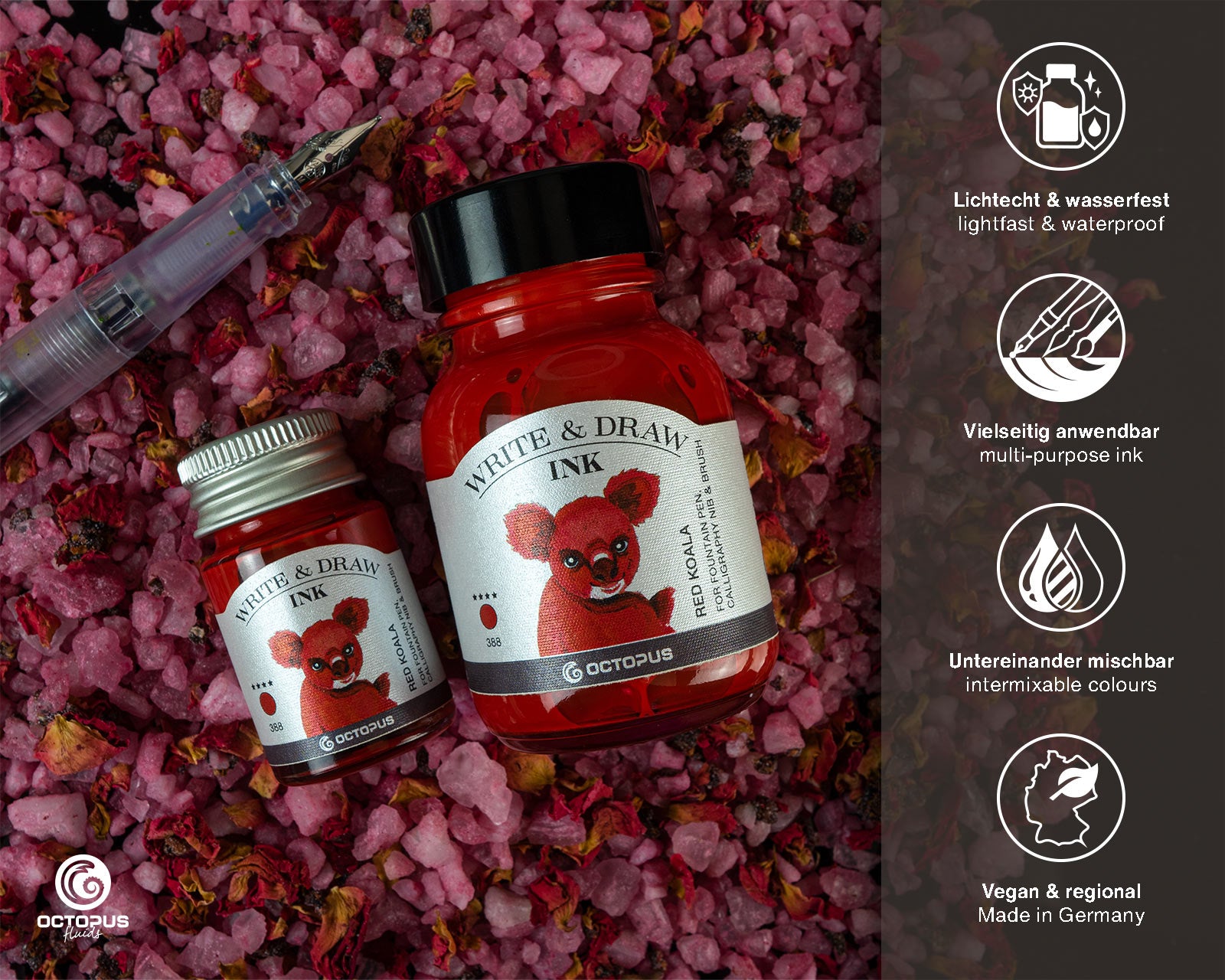 Encre pour Écrire et Dessiner Red Koala 10ml Octopus