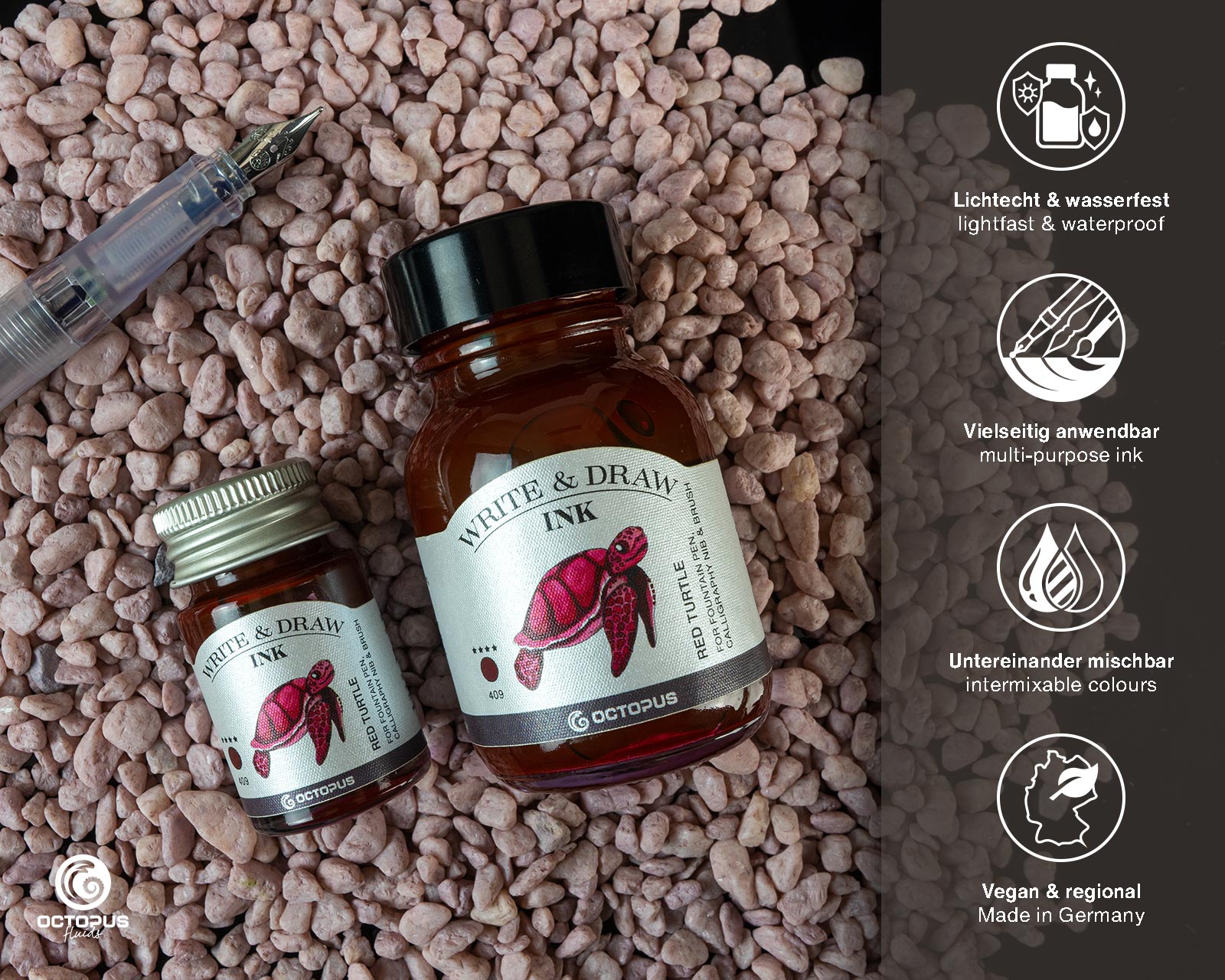 Encre pour Écrire et Dessiner Red Turtle 10ml Octopus