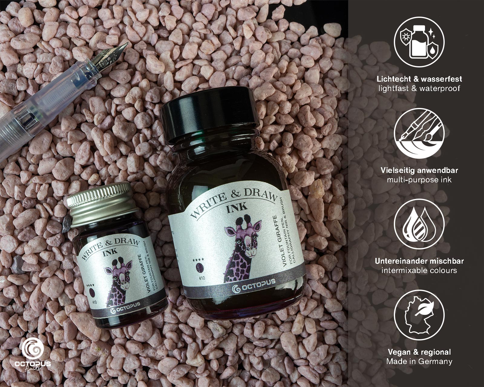 Encre pour Écrire et Dessiner Violet Giraffe 10ml Octopus
