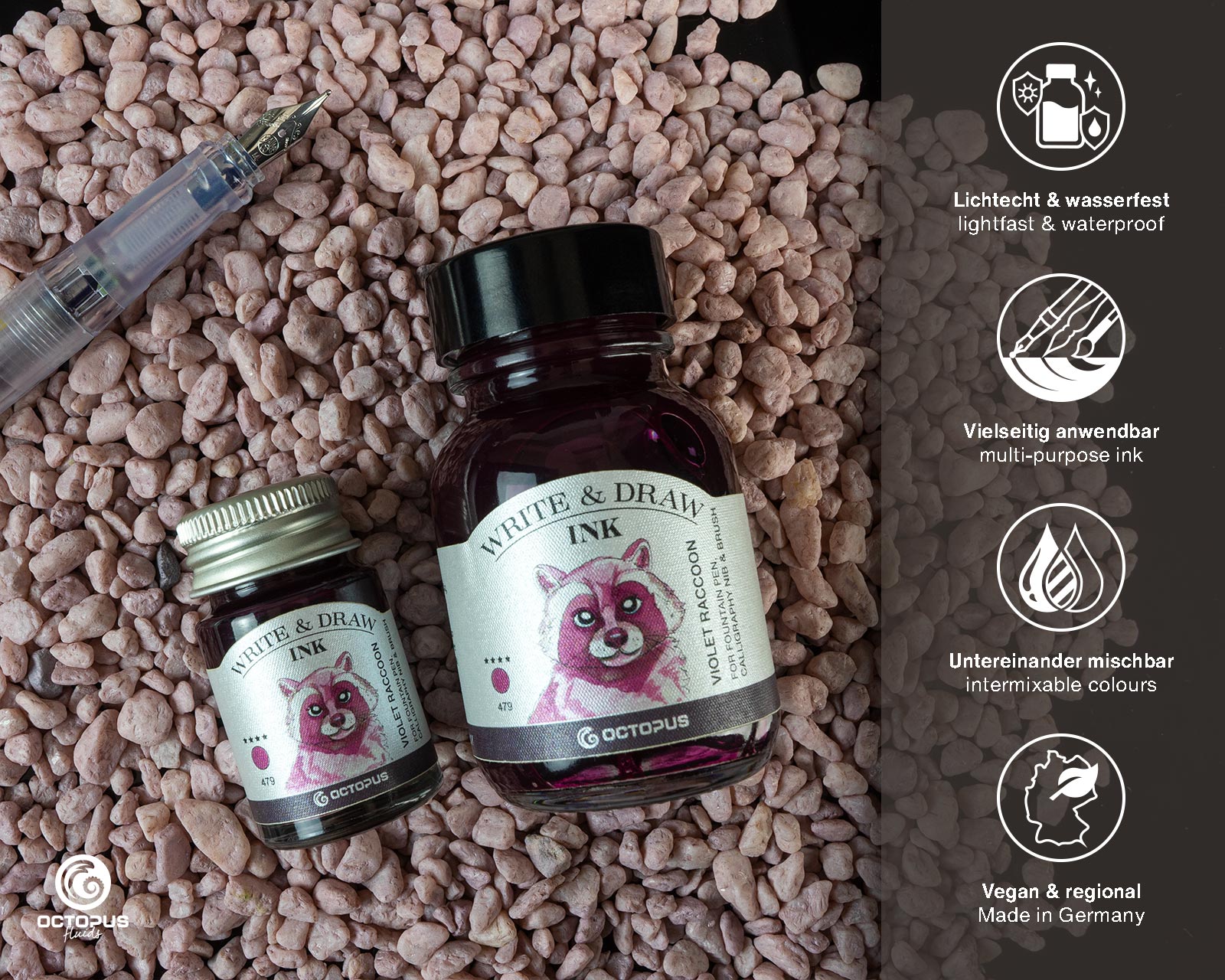 Encre pour Écrire et Dessiner Violet Raccoon 10ml Octopus