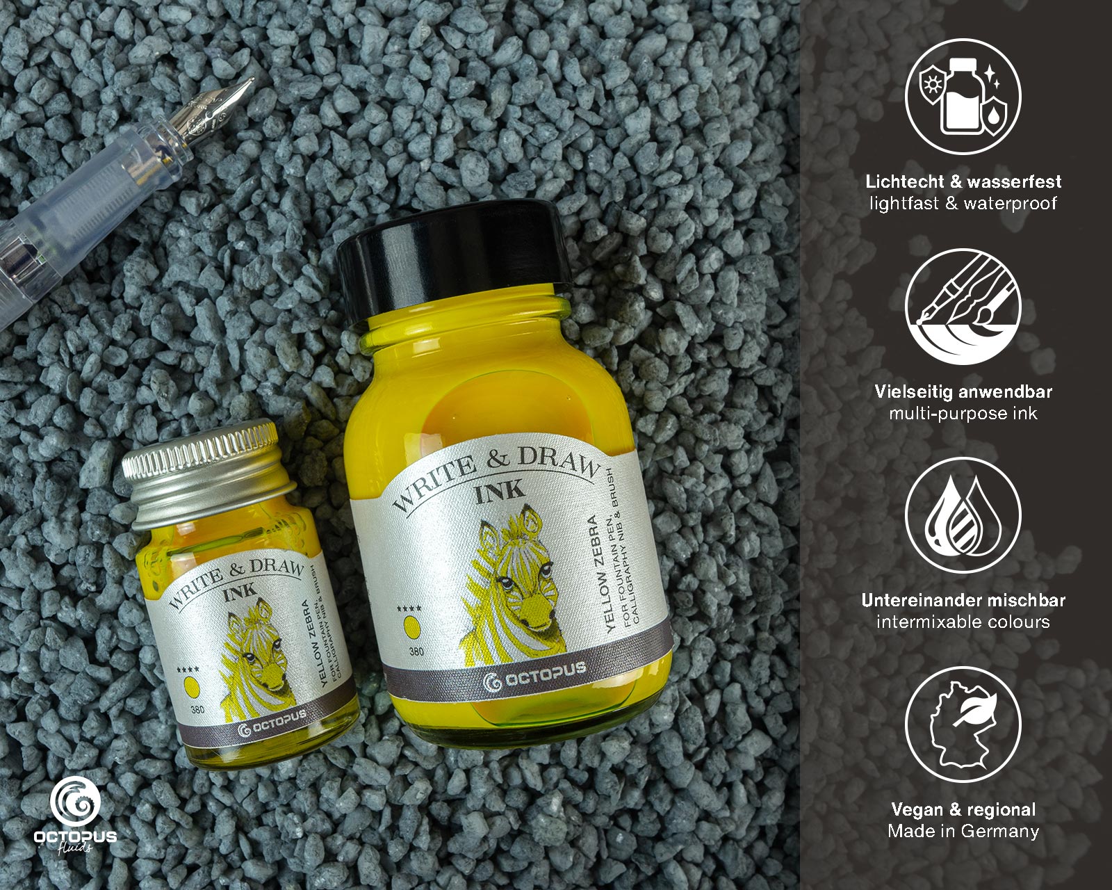 Encre pour Écrire et Dessiner Yellow Zebra 10ml Octopus