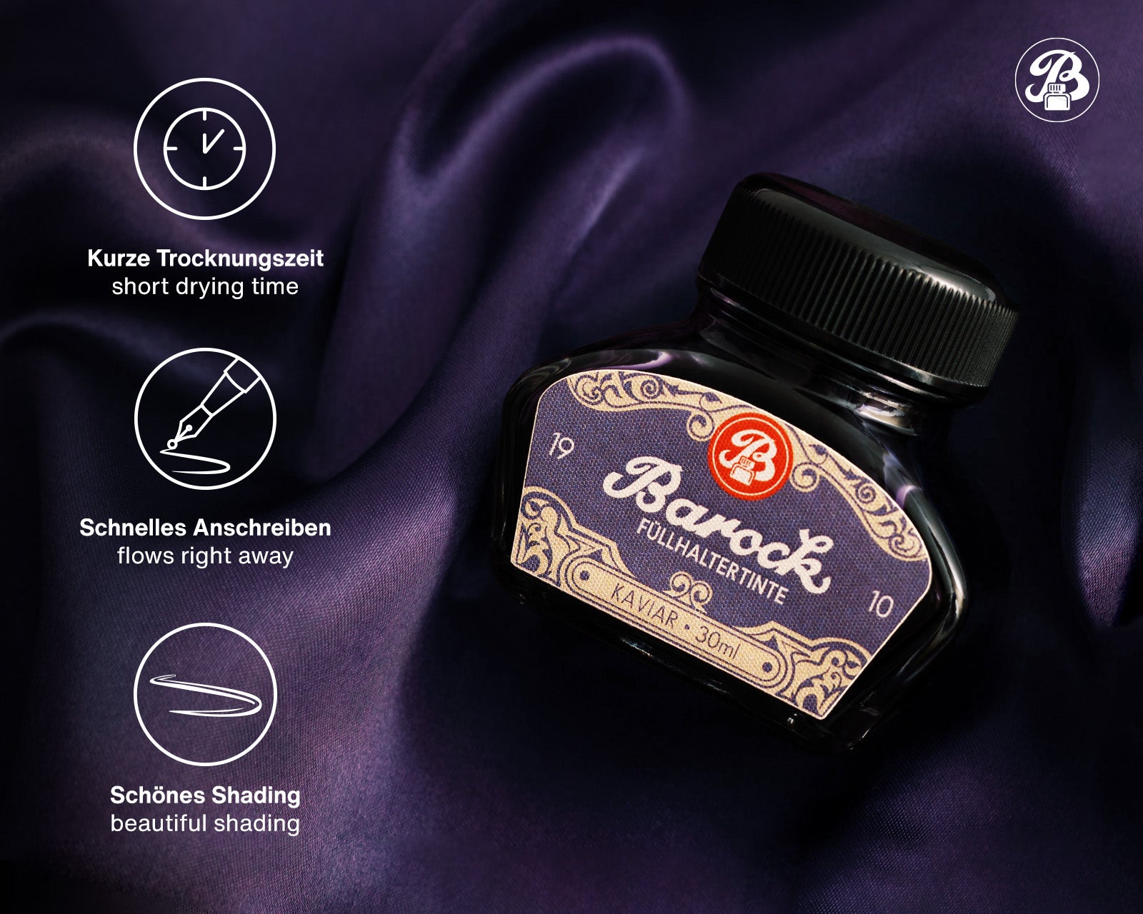 Encre pour Stylo Plume Barock 1910 Kaviar 30ml Octopus
