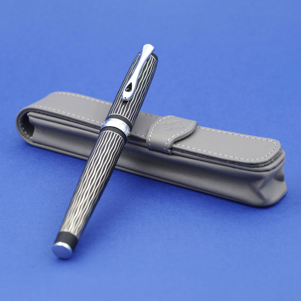 Etui pour 1 Stylo en Cuir "Logo Fleur" Gris Diplomat