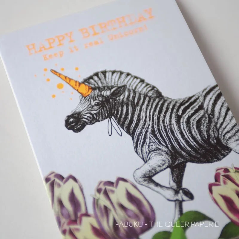 Carte de Vœux Birthday Unicorn Zebra Pabuku
