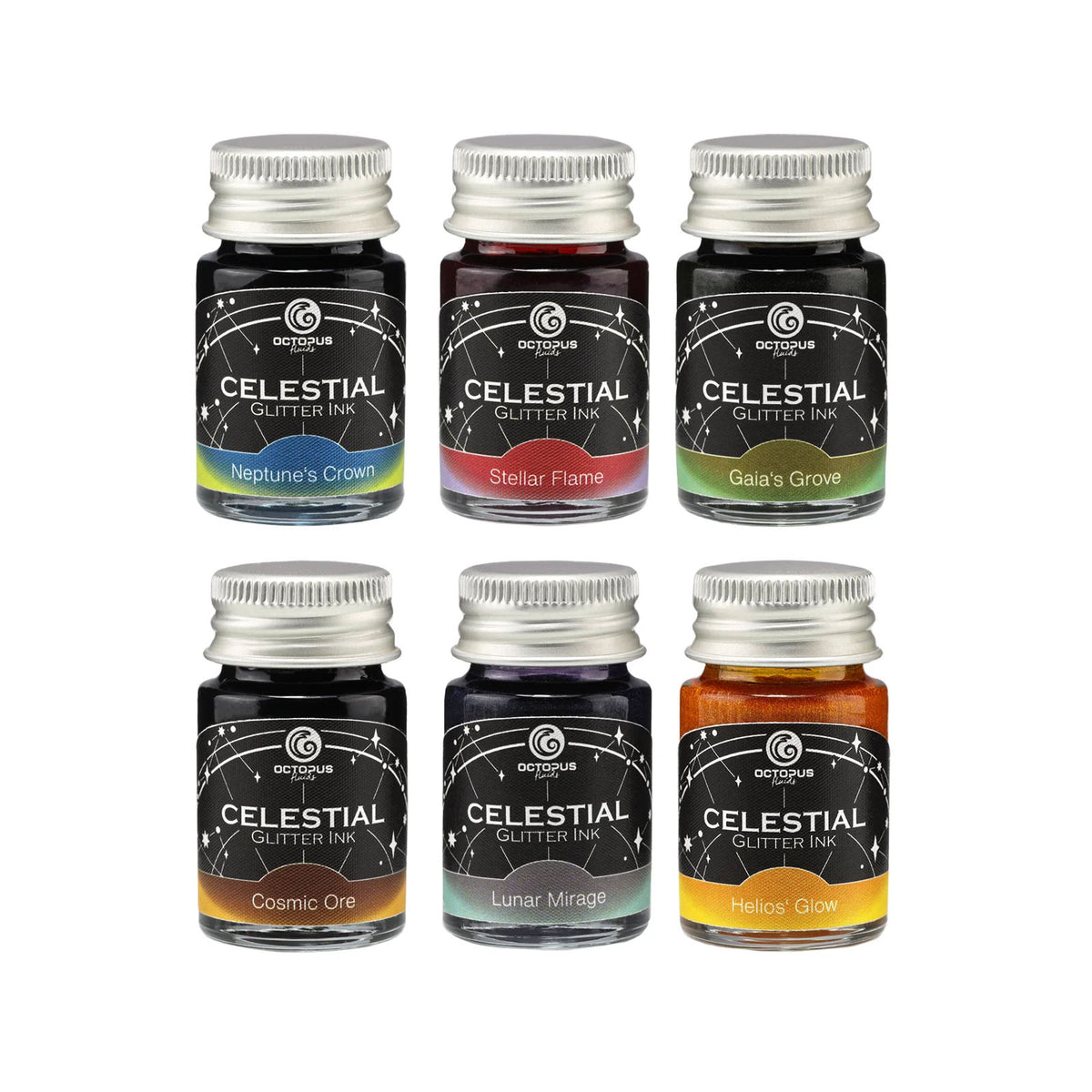 Pack de 6 Encres Pailletées 10ml Octopus
